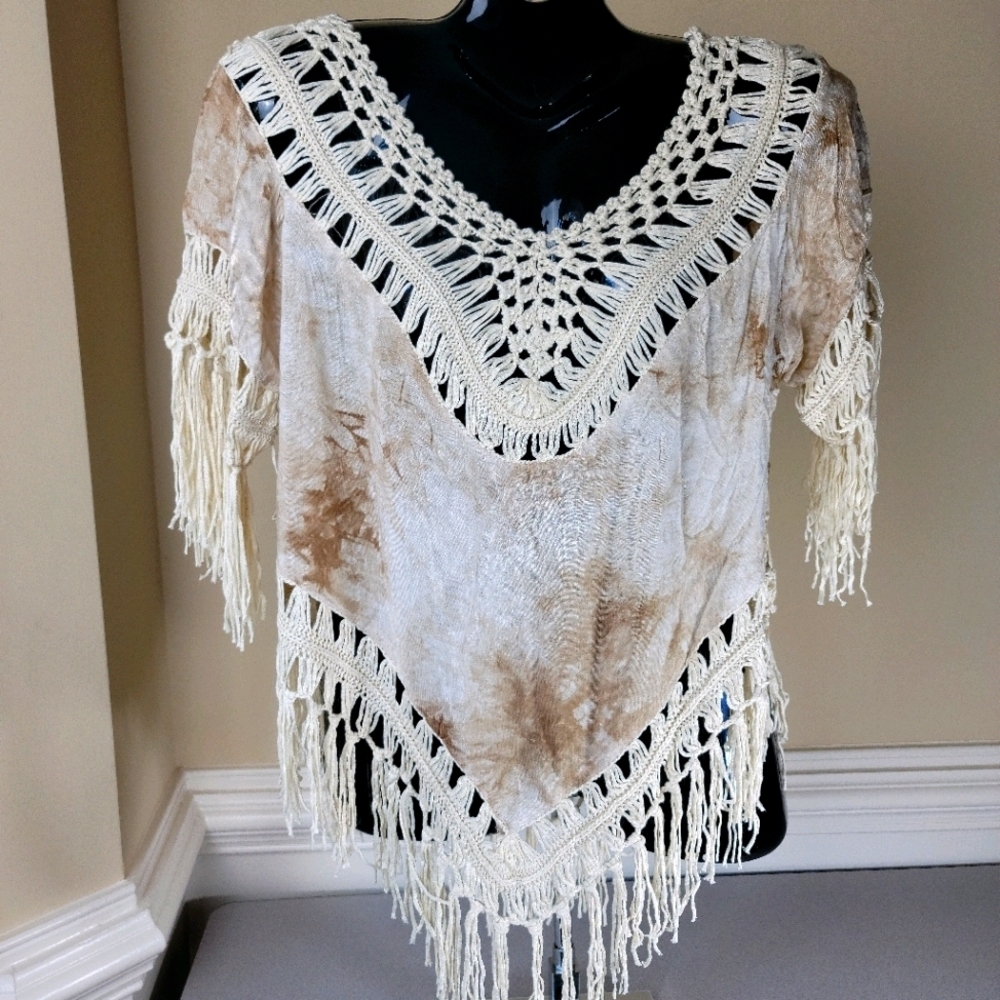 Tye-dye Crochet Fringed Top‎